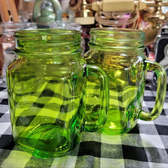 2 Mason Jars w/ Handle Green - Picture 5 of 6